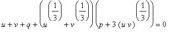 u+v+q+(u^(1/3)+v^(1/3))*(p+3*(u*v)^(1/3)) = 0